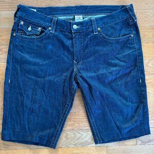 True Religion Mens‎ 42 Relaxed Baggy Jean Shorts Ricky Dark Blue Wash Denim USA